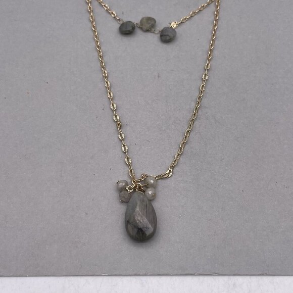 NWT Banana Republic Two-Tier Semi-Precious Stone Gold Tone Chain Necklace - Picture 4 of 7